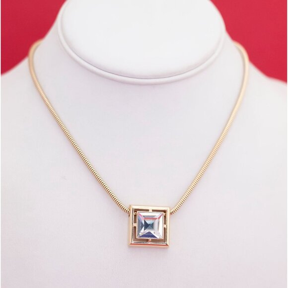 Vintage Victorian Square Gemstone Choker Necklace by Avon 15 1/2 Inches - O2 - Picture 2 of 3